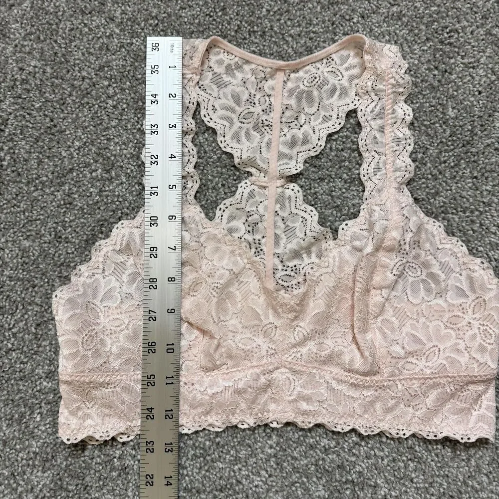 Felina Lingerie Bralette Womens Medium Pink Lace Racerback Wireless Sexy Girly